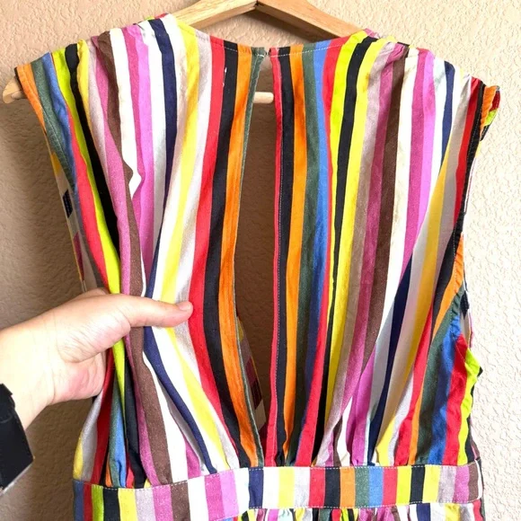 LPA NWOT Shirred Button Up Linen Dress Rainbow Strip Midi Boho Sleeveless Sz S - Picture 8 of 14